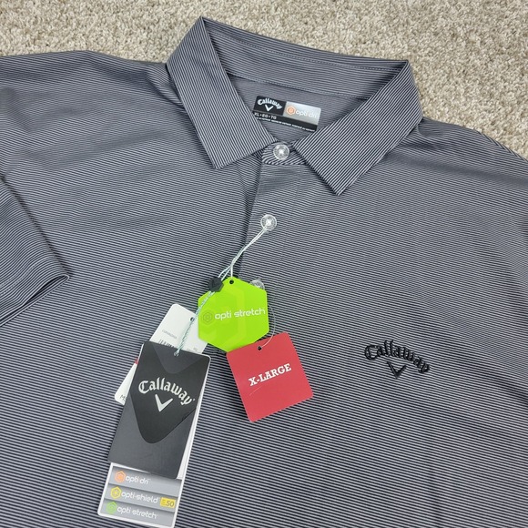 NWT Callaway Opti Dry Mens XL Gray Striped Performance Stretch Golf Polo SS - Picture 1 of 6